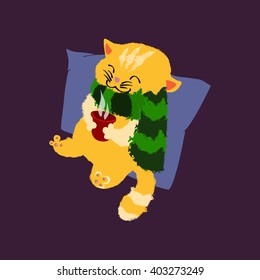 Warm cat with cup of hot drink