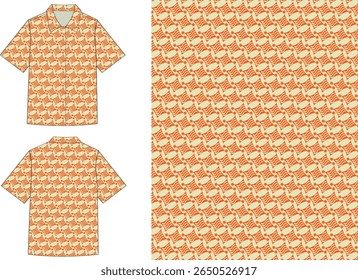 Warm chain-like pattern in orange hues, evoking movement and energy. Great for retro-style summer wear.
