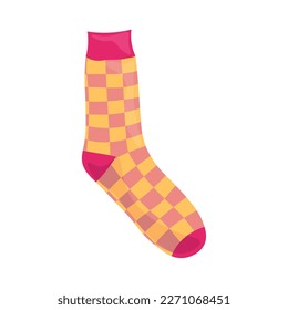 Warm checkered knitted sock on white background