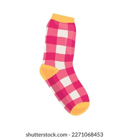 Warm checkered knitted sock on white background