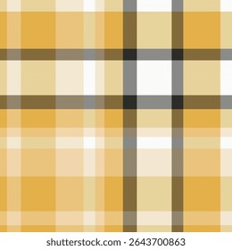 Warm checkered pattern. Cozy plaid texture with yellow, beige, and black lines forming a geometric design. Ideal for backgrounds, textiles, and designs.