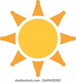 Ícone de sol alegre quente em estilo plano no fundo branco