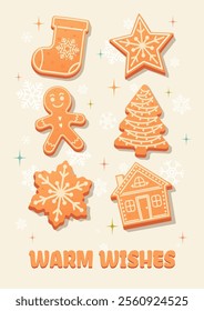 Warm Christmas Wiishes card with gingerbread cookies and sign