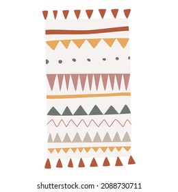 Warm clipart collection with home boho decor. Boho style carpet. Colorful illustration on transparent background.