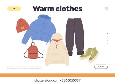 Warm clothes assortment casual fall attire, comfortable warm seasonal outwear landing page