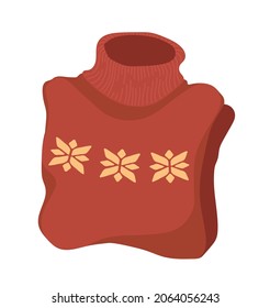 Warm clothes. Cozy winter. A warm red sweater. Vector colorful element on a white background. 