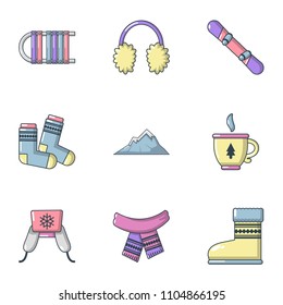 Warm clothing icons set. Cartoon set of 9 warm clothing vector icons for web isolated on white background