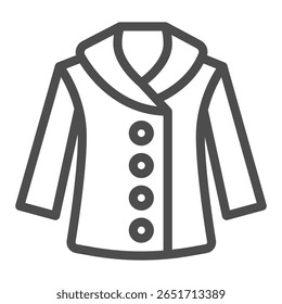 Warm coat with buttons line icon, autumn clothes concept. Vector graphics. Coat for women, clothes sign on white background, outline style icon for mobile or web design