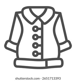 Warm coat with buttons and sleeves line icon, winter clothing concept. Vector graphics. Coat for women, clothes sign on white background, outline style icon for mobile or web design