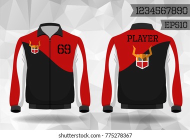 Warm coat sport design front and back ,Vector football and running t-shirt creative fashion design template.