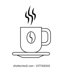 Warm coffee mug on plate isolated in black and white