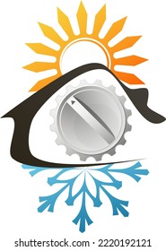 Ajuste del cambio frío cálido. Hogar de aire acondicionado con copo de nieve solar