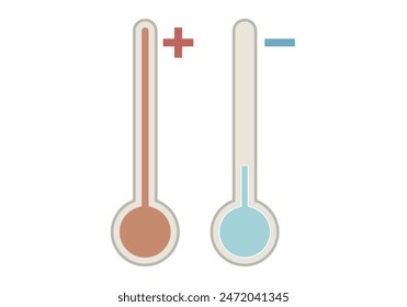 Warm and cold thermometer on white background.