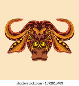 warm color cow head from abstract pattern 