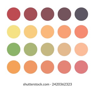 Warm Color Guide Palette with matching 4 color palettes. Swatch catalog collection with RGB HEX combinations. Suitable for branding, Textile, wood, painting, etc. including yellow, pink, orange.