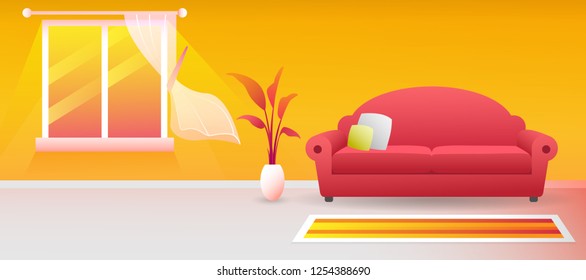 warm color orange yellow autumn season modern living room design of interior vector illustration