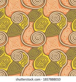 Warm color painting seamless pattern. African style vector texture. Hipster wallpaper design.