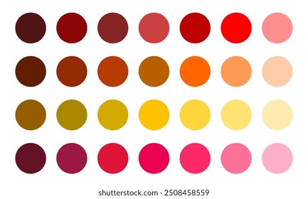 Warm color palette with colour sample for graphic design, arts, make up, fashion, painting, tint and color matching. Editable EPS fat illustration vector.