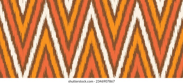 Warmes, nahtloses Farbmuster. Ethnische Zickzack-Chevron wiederholt Hintergrund. Zierstamm und Stoffdruck-Design. Abstrakte Vektorgrafik-Tapete