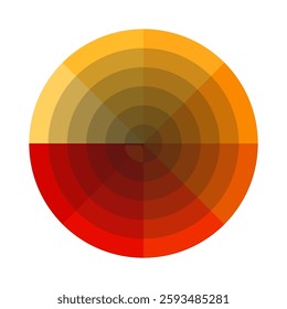 Warm color wheel. Red orange palette. Artistic spectrum. Vector illustration.