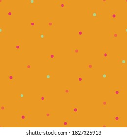 Warme farbige Konfetti-Polka-Punkte nahtlose Vektormuster. Oberflächendesign für Stoffe, Schreibwaren, Schrapbuchpapier, Geschenkpapier, Heimdekor, Tapeten, Textilien und Verpackungen.