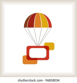 Warm colored flying parachute with frames composition. Vector illustration.