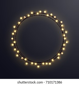 Warm Colored Vector Light String Christmas Wreath Made Of Incandescent Lamps. Vector Illustration.