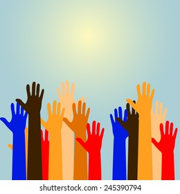 warm colorful up hands logo, vector illustration