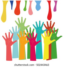 warm colorful up hands, vector illustration