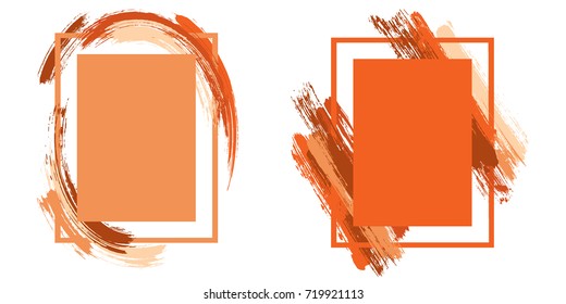 Warm colors art frame set vector collection. Grunge border with painted brushstrokes background collection. Painted frames advertising graphic design templates for banner, flyer, poster, card.