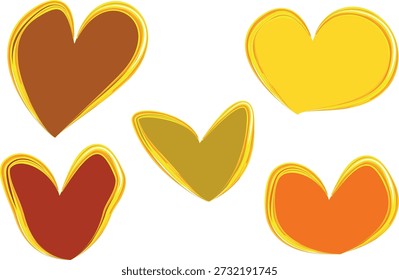 warme Farben handgezeichnet abstrakt gekrümmte Banner Herzen Set