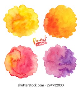 Warm colors vector watercolor splashes set