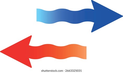 Flechas de dirección de aire caliente y frío: Vector de símbolos de flecha Horizontal rojo y azul