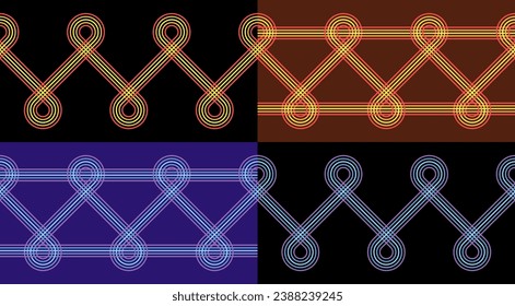 Warm and cool strings with loops Interlaced border and lines through the loops. Vector collection.