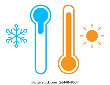 Warm and cool temperature icons in flat style isolated on a white background