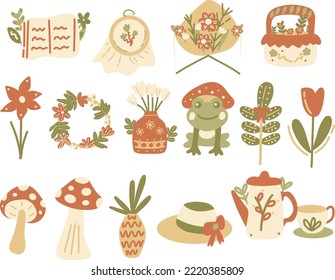 Warm cottagecore style illustration set