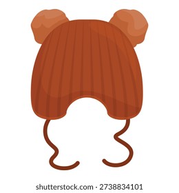 Warm and cozy brown knitted winter hat with earflaps and pompons, perfect for keeping children warm during cold weather