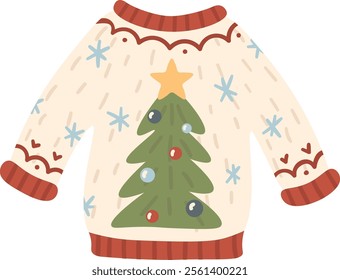 Warm and cozy Christmas wool sweater featuring delightful decorations of Christmas trees and snowflakes, creating the perfect attire for celebrating winter holidays with family and friends