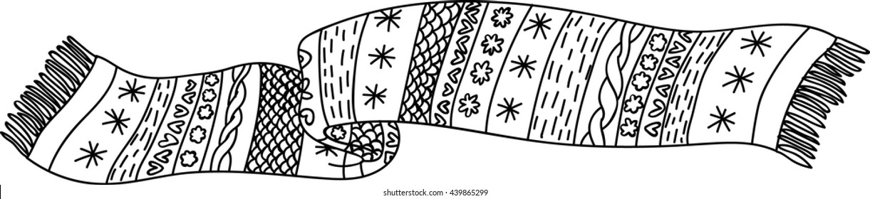 Warm cozy knitted scarf with a pattern and fringes. Isolated
