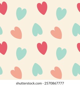 Warm cozy pastel pattern with hearts on beige background. Love, valentines day, wedding, passion. Vector illustration