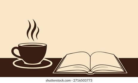 A warm and cozy scene featuring a dark coffee cup with rising steam placed beside an open book, perfect for literary, academic, and lifestyle blog content.