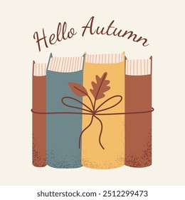 Warm cozy vector card with handwritten inscription season slogam Hello Autumn. 