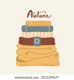 Warm cozy vector card with handwritten inscription season slogam Hello Autumn. 