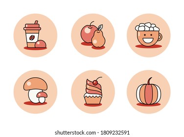 Warm cozy vector color autumn icons