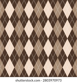 Warm craft argyle seamless pattern with rhombus shapes. Vintage aesthetic checkered geometric vector texture for packaging and textile design.