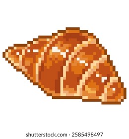 Warm croissant pastry for breakfast with drinking coffee taste good and buttery vector pixel art for element, icon, sticker game