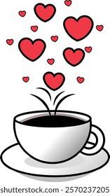 A warm cup of coffee with a loving aroma in the shape of a heart for Valentine's Day.