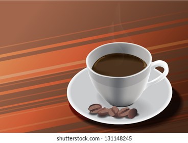warm cup of coffee on brown background