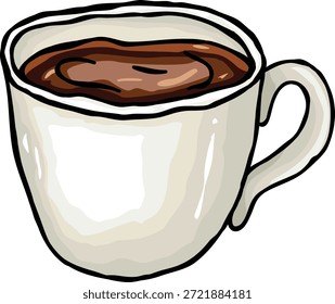 Warm Cup Of Freshly Brewed Dark Coffee In A White Ceramic Mug
