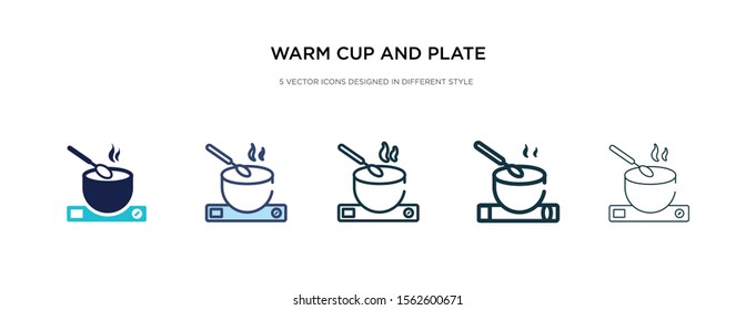 warm cup and plate icon in different style vector illustration. two colored and black warm cup and plate vector icons designed in filled, outline, line stroke style can be used for web, mobile, ui